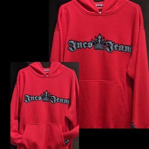 Vintage JNCO Jeans Red Crown Hooded Sweatshirt with Black & Grey Raised Logo